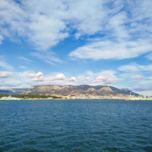 view of toulon with sea and mountain